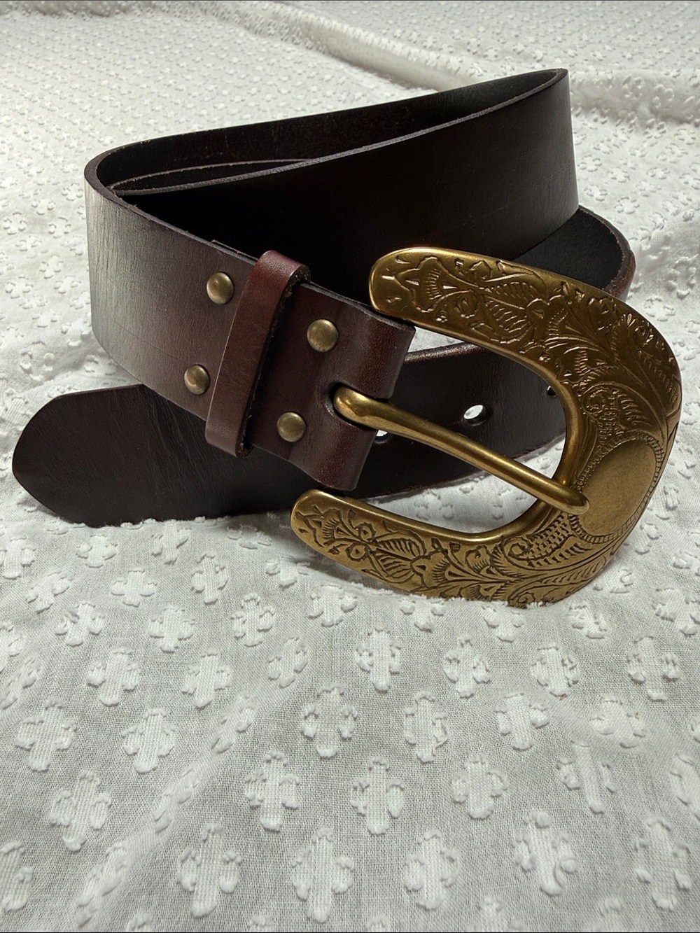 Polo Ralph Lauren Brown Leather Belt with Floral Buckle size Large